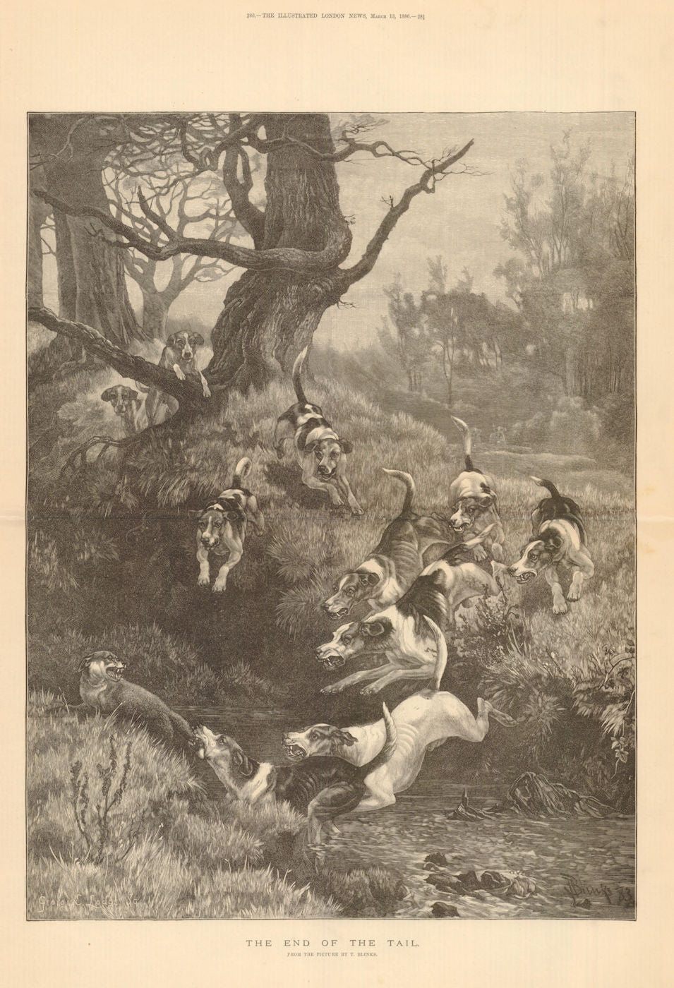 The End of the Tail. Fox hunting 1886 old antique vintage print picture